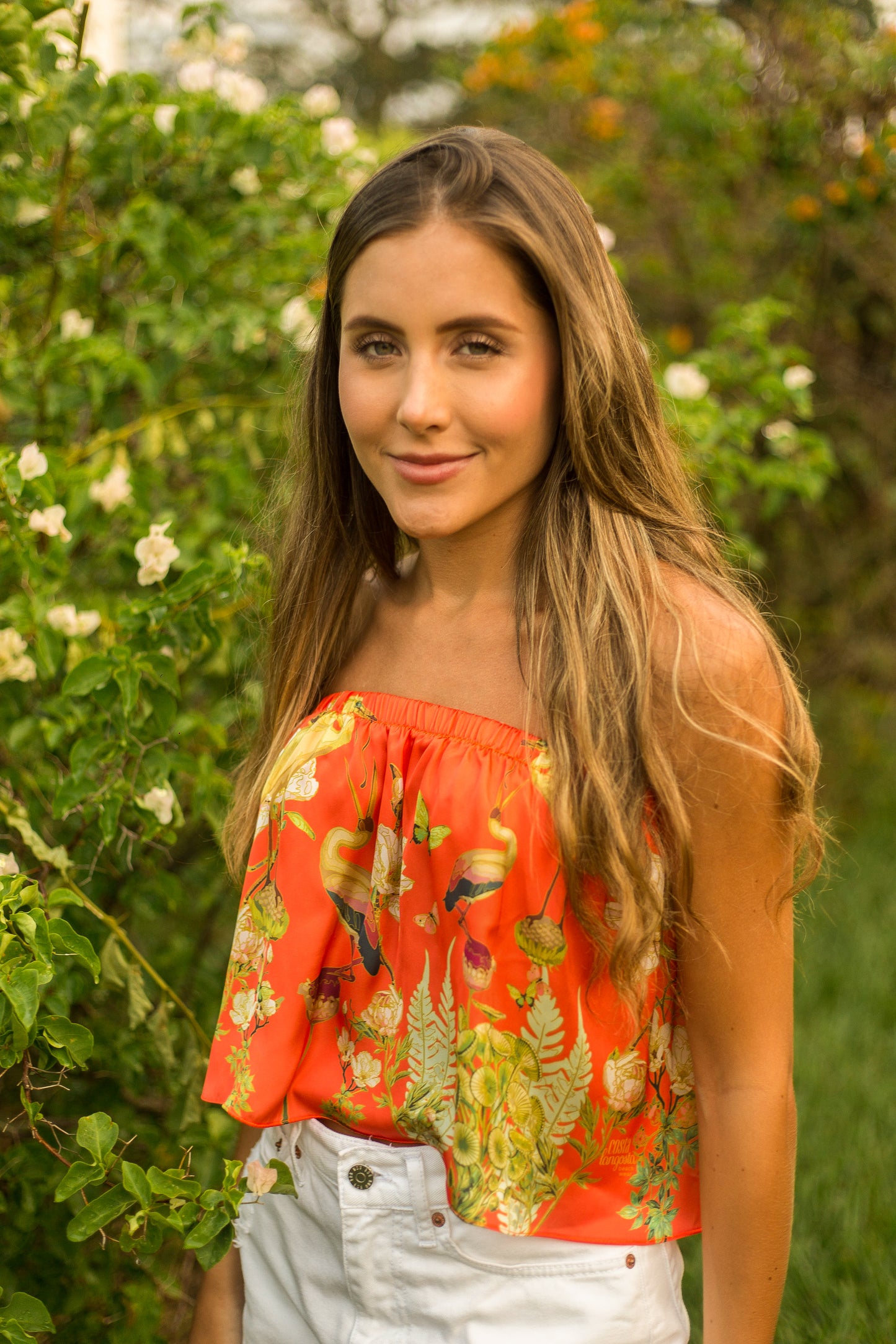 Blusa strapless Naranja