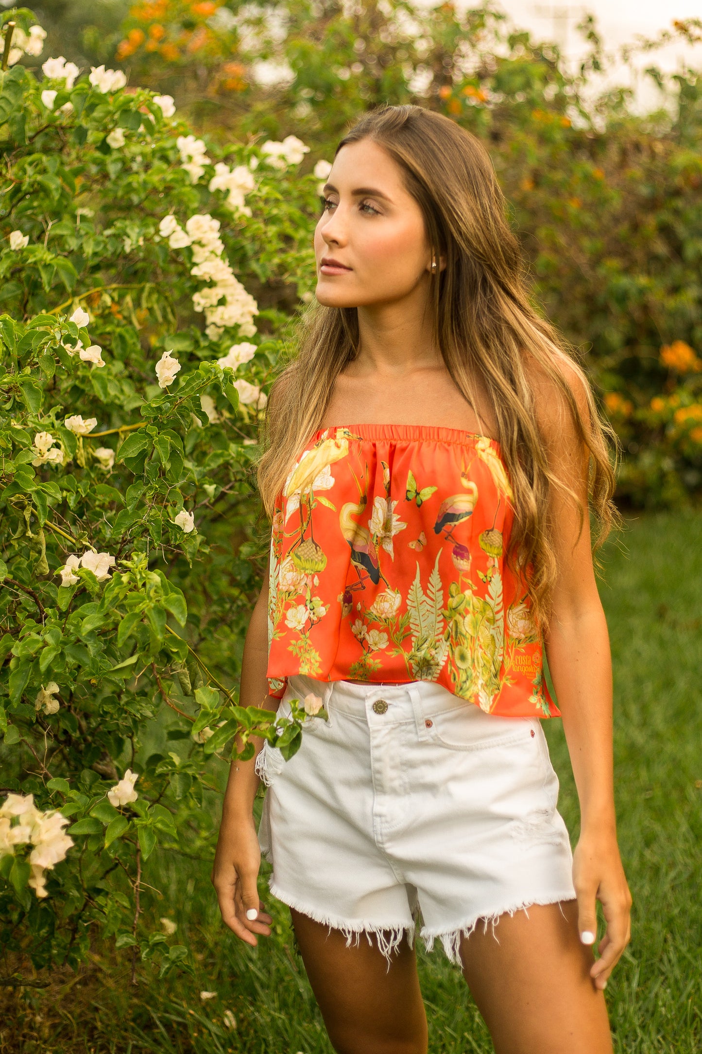 Blusa strapless Naranja