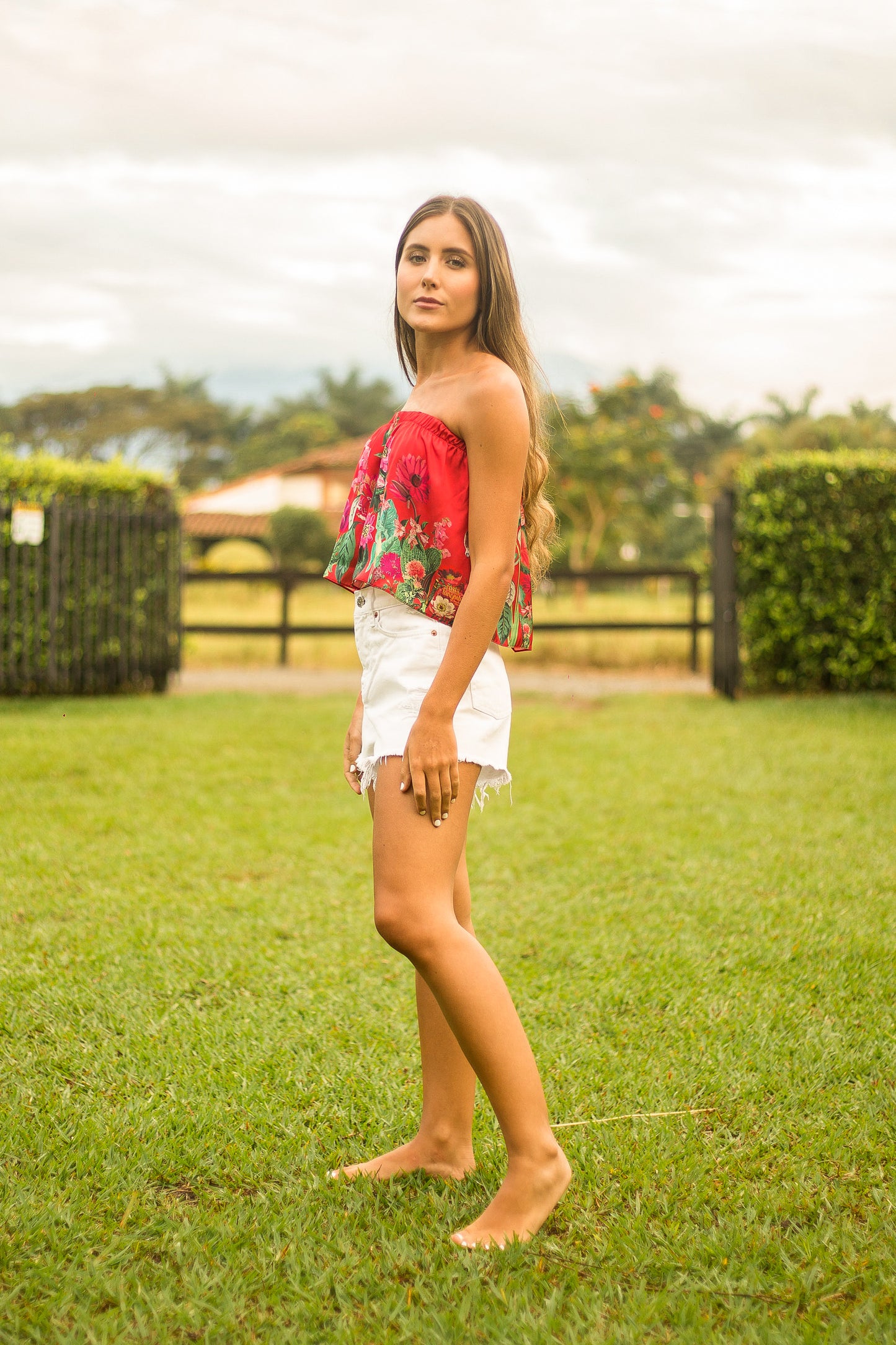 Blusa strapless Red Jungle